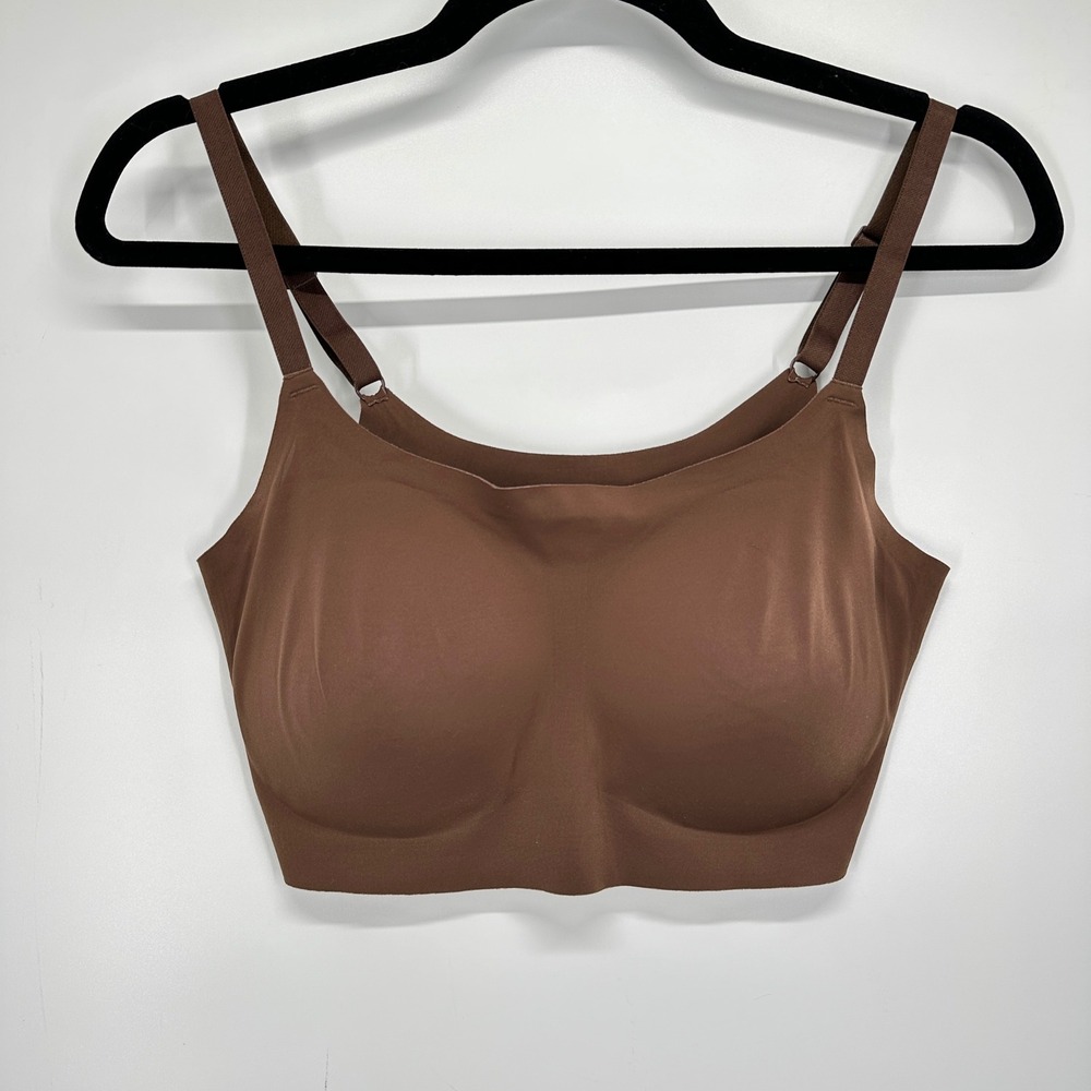 True & Co True Body Lift Scoop Neck Adjustable Strap Bra Brown Large
